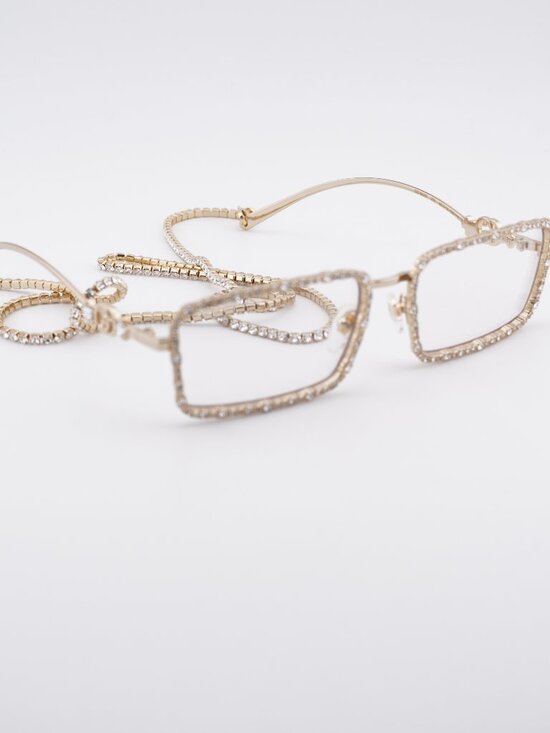 Gucci GG1568S 002 Sunglasses Gold with Gold Chain Inlaid with White Stone main image 5